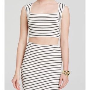 Olivaceous White/Navy Striped Crop Top & Skirt Set